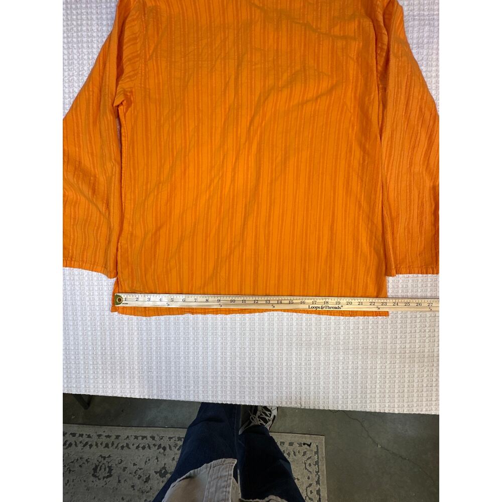 Orange Cotton Shirt Minimalist Boho Relaxed Fit Lightweight Summer Top L - Picture 3 of 7